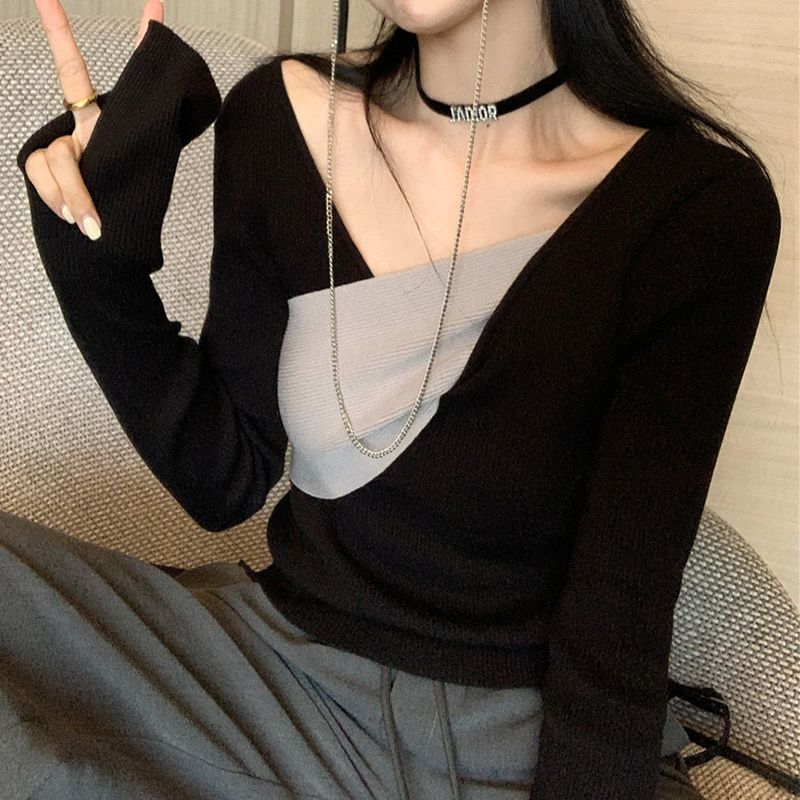 純欲風天花板~時尚風長袖毛衣打底衫女秋冬季修身內搭針織衫上衣