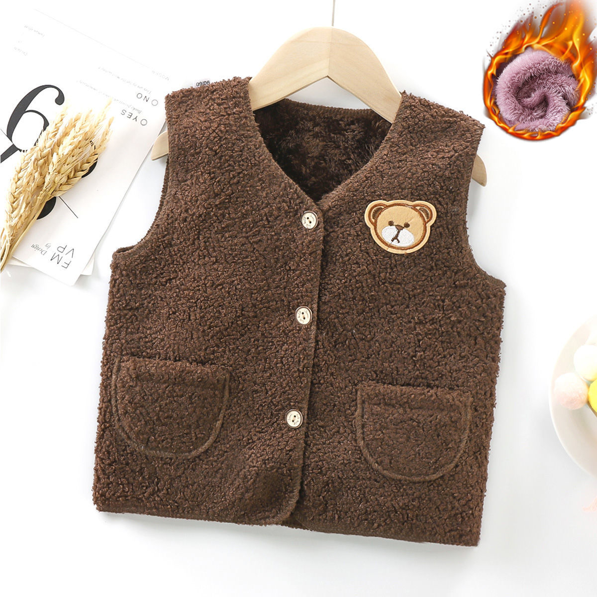  new children's lamb velvet vest thick spring and autumn baby warm cotton vest boys and girls wear inside and outside the tide