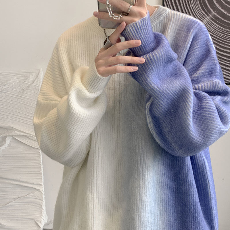 Gradient Color Sweater Men's 2021 Autumn and Winter New Loose Design Niche Lazy Style Handsome Sweater Top Trendy