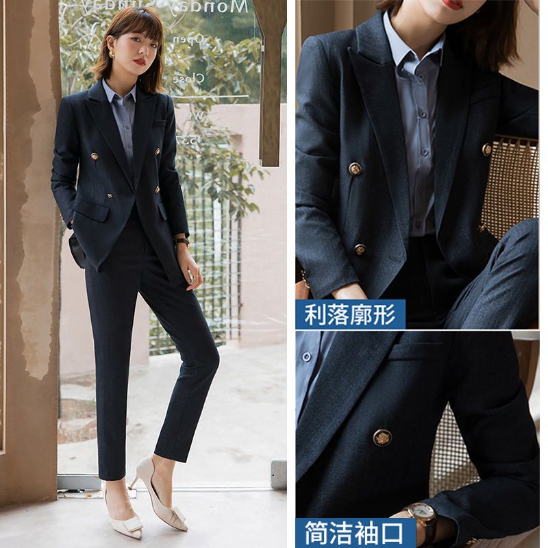 西装外套女春秋高端2022新款高级感蓝色条纹正装小西服职业装套装