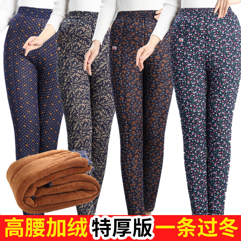 88769-妈妈驼绒裤女加绒加厚高腰保暖裤冬季打底宽松中老年外穿女裤子-详情图