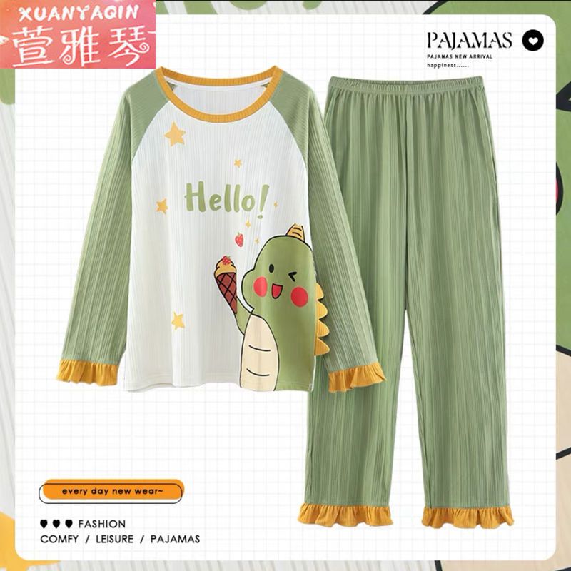 100% double-sided pajamas women's spring and autumn style long-sleeved cartoon sweet suit Korean version winter cute home clothes can be worn outside