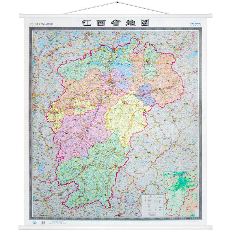 江西省地图挂图 双面防水 办公室会议室地图竖版 江西行政区划图