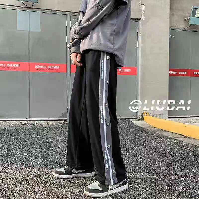 Pants men's trousers spring and autumn trendy loose casual pants men's straight wide-leg pants students drawstring sports pants