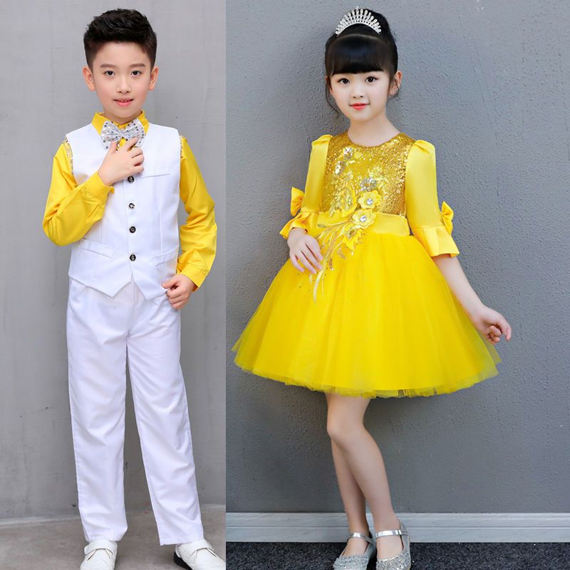 女童長袖公主裙蓬蓬紗裙演出服兒童演出服秋冬幼兒園舞蹈服大合唱