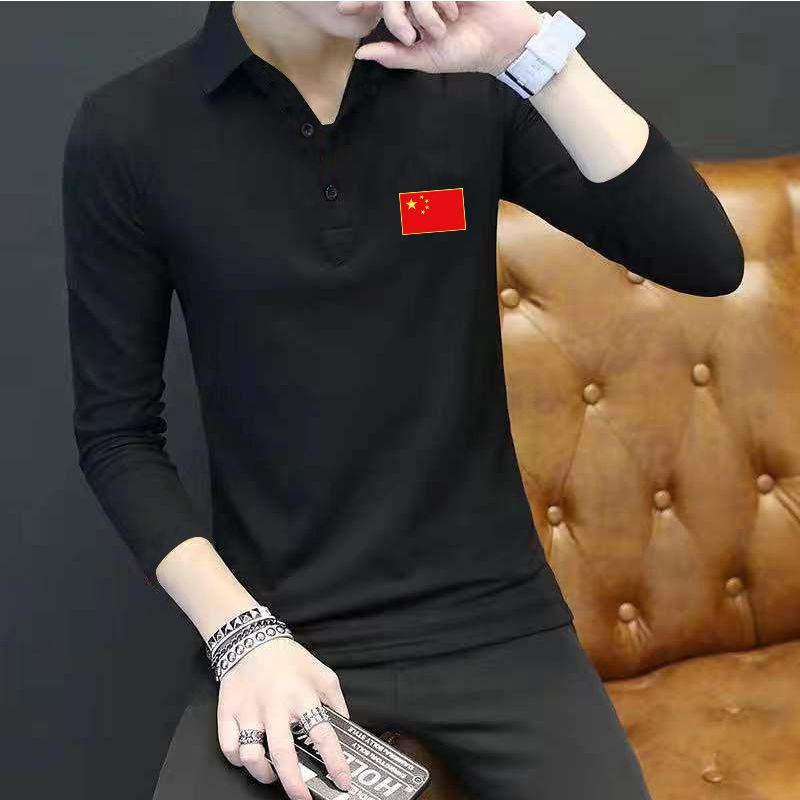 Spring and autumn men's shirt collar POLO shirt all-match trendy brand long-sleeved t-shirt men's simple lapel top clothes 12 pieces
