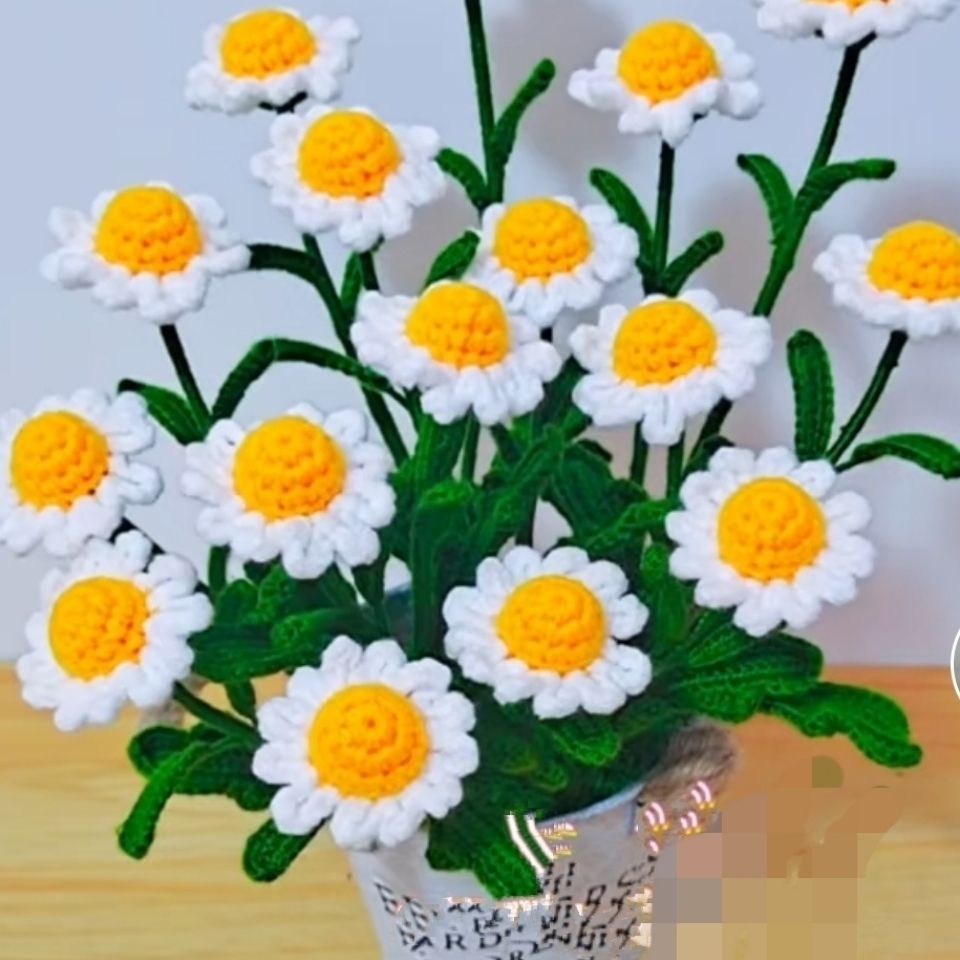 小皱菊盆栽毛线钩织diy材料包纯手工编织毛线花桌摆装饰品【2月23日发