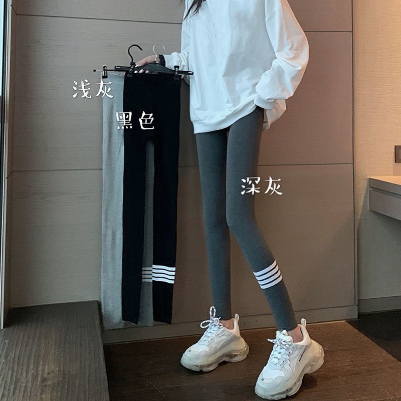 88555-冬季加绒加厚新款竖条打底裤女外穿长裤大码紧身弹力高腰一体裤-详情图