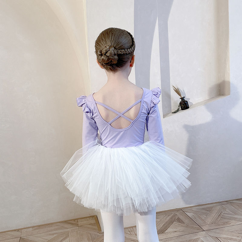 儿童舞蹈服无袖女童练功服夏季季紫色韩版纯棉幼儿考级连体练舞衣