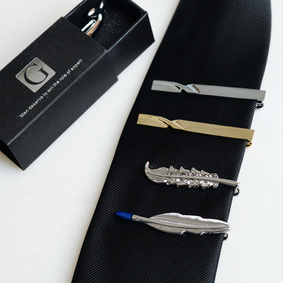 Tie Clip Men's Fashion Formal Simple Silver Wedding Business Suit Lavalier Box Buckle Tie Pin Gold