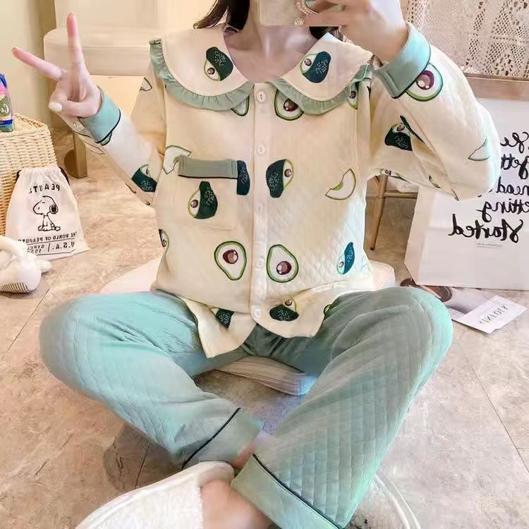 106045-空气棉月子服春秋冬季产后哺乳孕妇睡衣女喂奶衣加厚保暖产妇套装-详情图