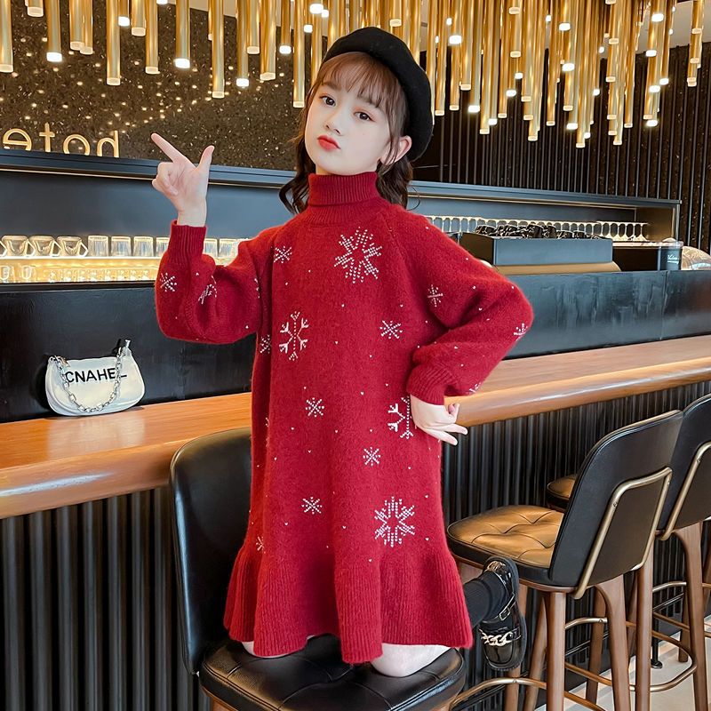 Girls Dress Autumn and Winter  New Children's Clothes Children's Style Princess Dress Knitted Sweater Dress Korean Style Trendy Children's Dress