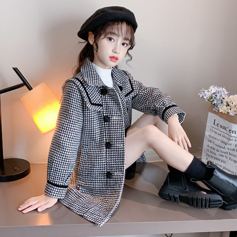 Girls' coat spring and autumn 2022 new Korean version of foreign style woolen net red children's winter woolen coat with velvet thickening