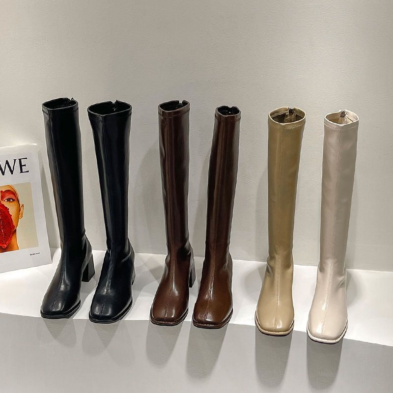 Cavalier boots boots women's 2022 spring and autumn thick heels high heels square toe but knee high boots fashion all-match long boots