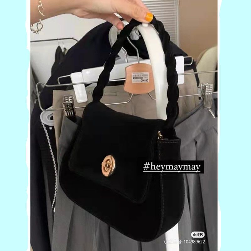 heymaymay "Rumé Mary" black velvet matte French gold buckle handmade twist handbag