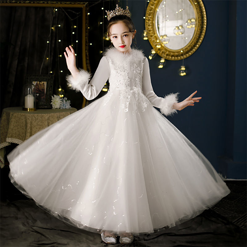 Children's dress princess dress flower girl wedding little girl host girl long-sleeved autumn and winter piano performance costume