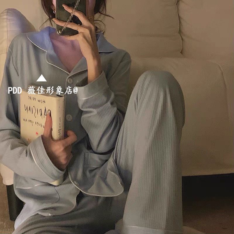 Women's pajamas spring and autumn pure cotton high-grade long-sleeved 2021 new winter student ins wind Korean style home service suit