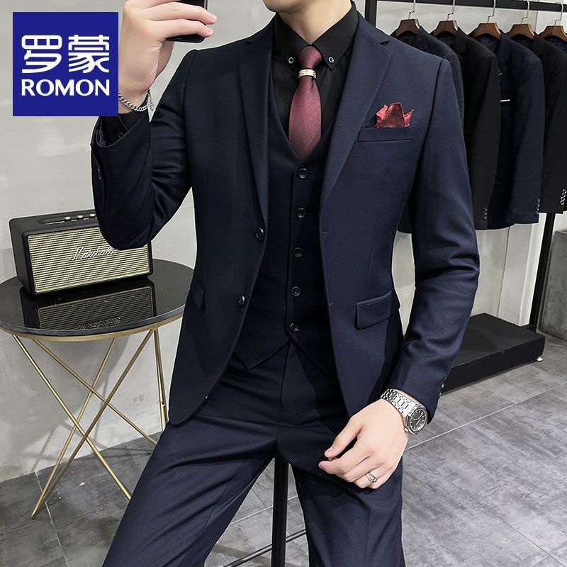 Romon Men's Suit Suit Spring and Autumn High-end Casual Suit Handsome High-end Coat Groom and Best Man Dress