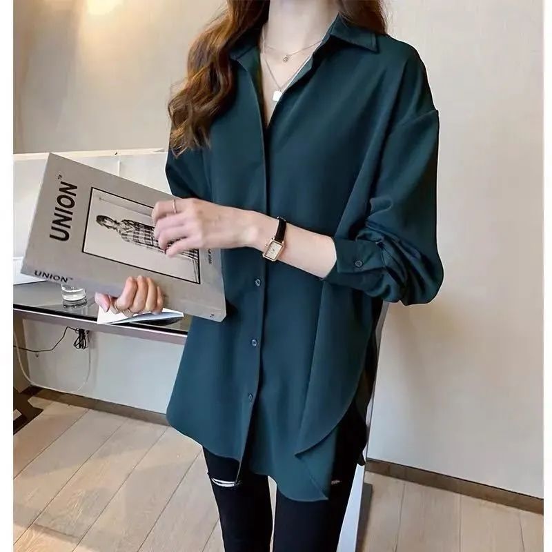襯衣女春秋新款時尚白色襯衫上衣洋氣設計感小眾大碼遮肚子200斤