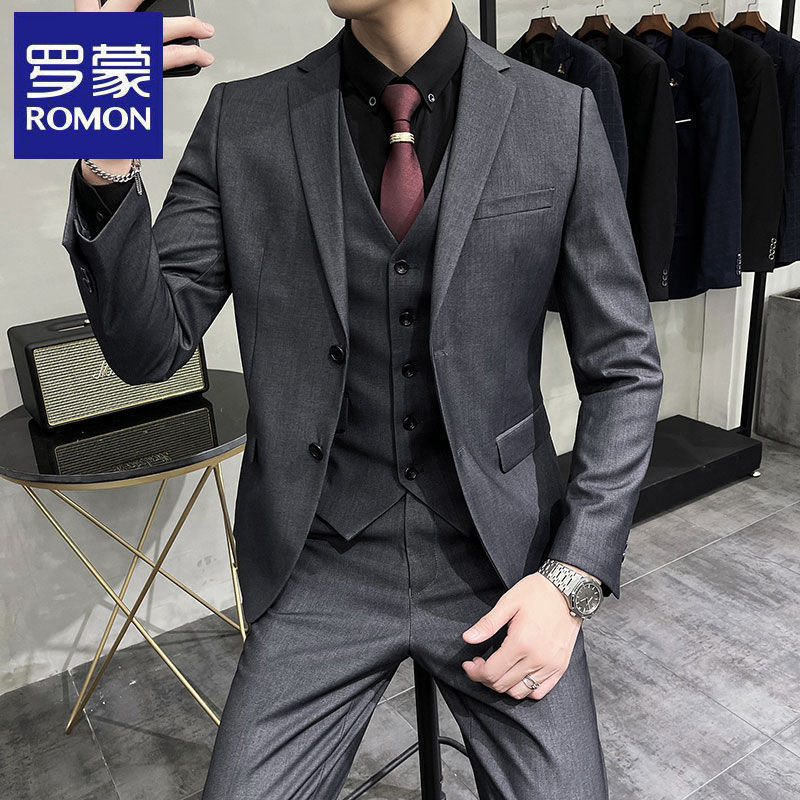Romon Men's Suit Suit Spring and Autumn High-end Casual Suit Handsome High-end Coat Groom and Best Man Dress