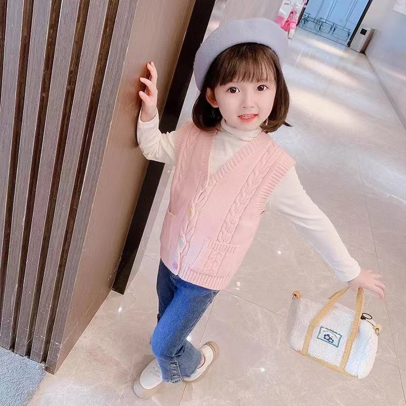 2022 autumn new children's girls color button sweater coat vest children's clothing