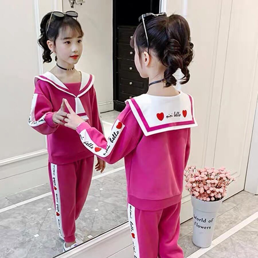 女童套装春秋2022新款洋气网红儿童运动服春秋两件套中小学生套装