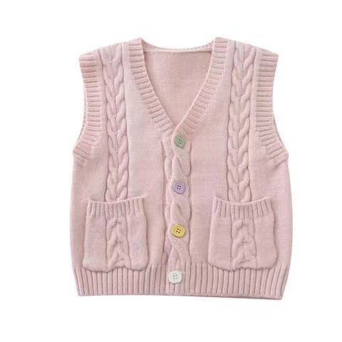 2022 autumn new children's girls color button sweater coat vest children's clothing