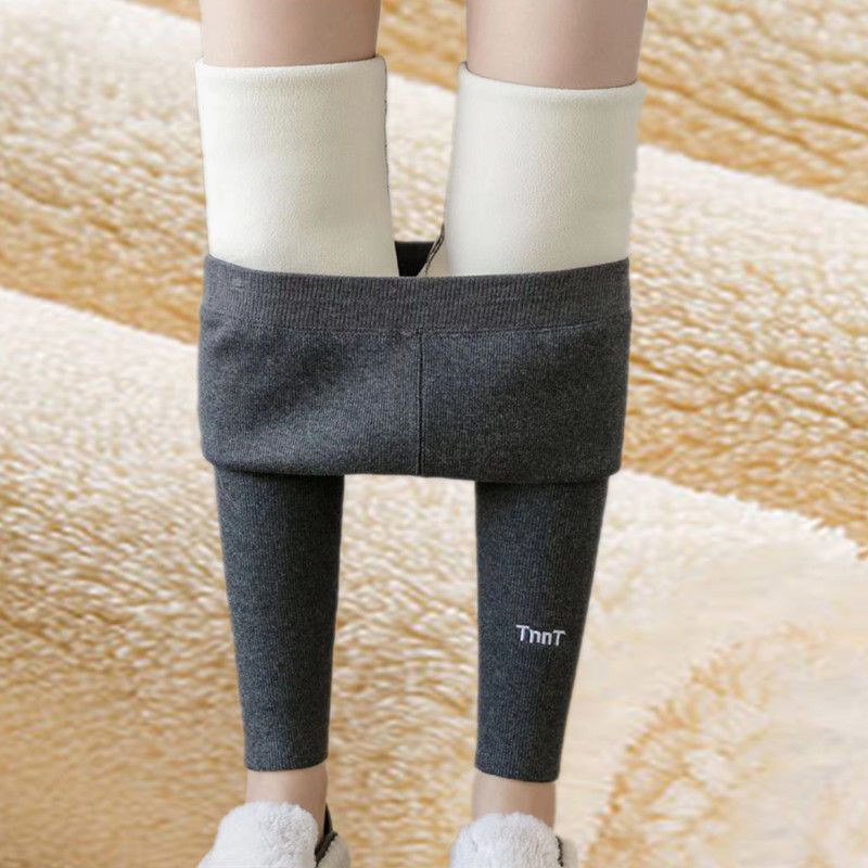88555-冬季加绒加厚新款竖条打底裤女外穿长裤大码紧身弹力高腰一体裤-详情图