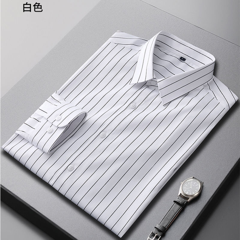  spring and autumn black striped shirt men's long-sleeved loose business formal wear casual non-ironing white shirt inch