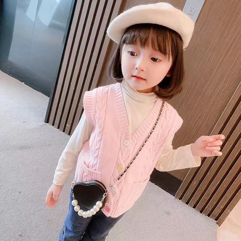 2022 autumn new children's girls color button sweater coat vest children's clothing