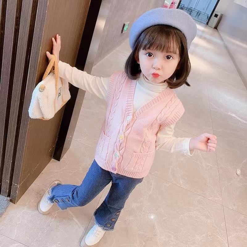 2022 autumn new children's girls color button sweater coat vest children's clothing