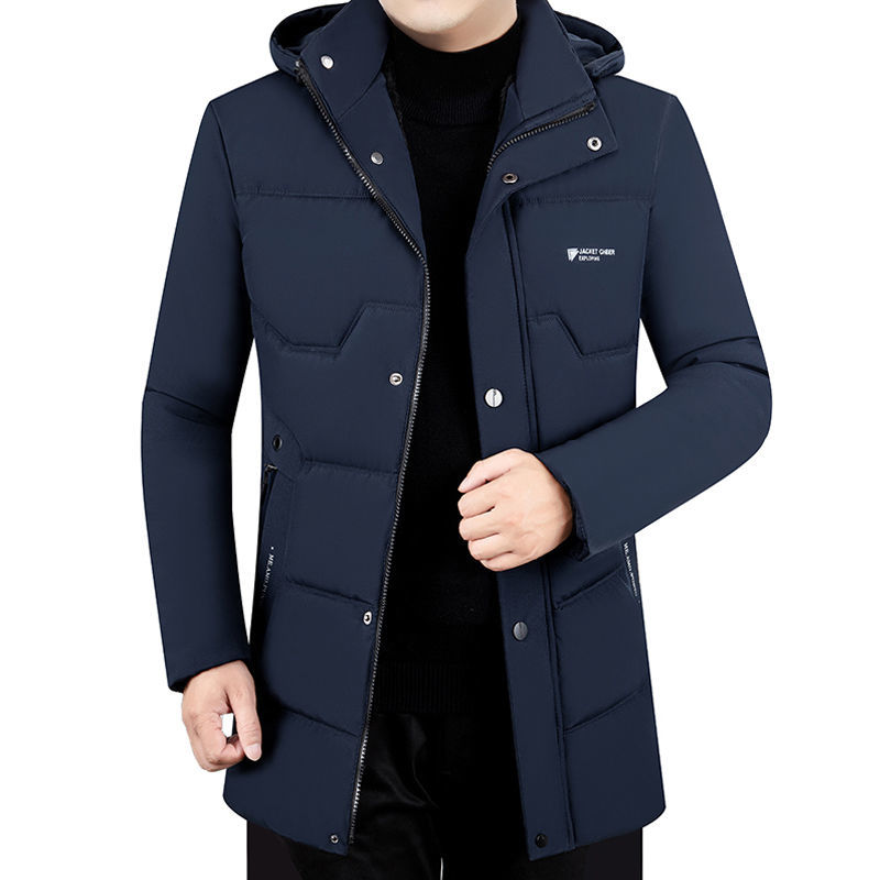 2022 new middle-aged and elderly cotton-padded men's winter clothes cotton-padded clothes plus velvet thickened with a hat dad cotton-padded jacket mid-length