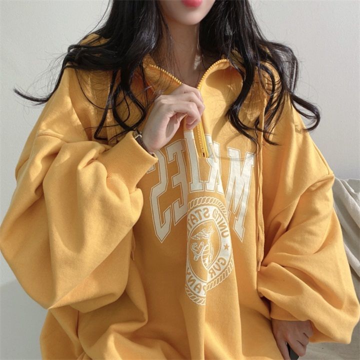 100% High end Zipper Hoodie Women's Spring and Autumn Thin Style Street Sports Loose Oversize Cotton Cute Sweet_voghion.com