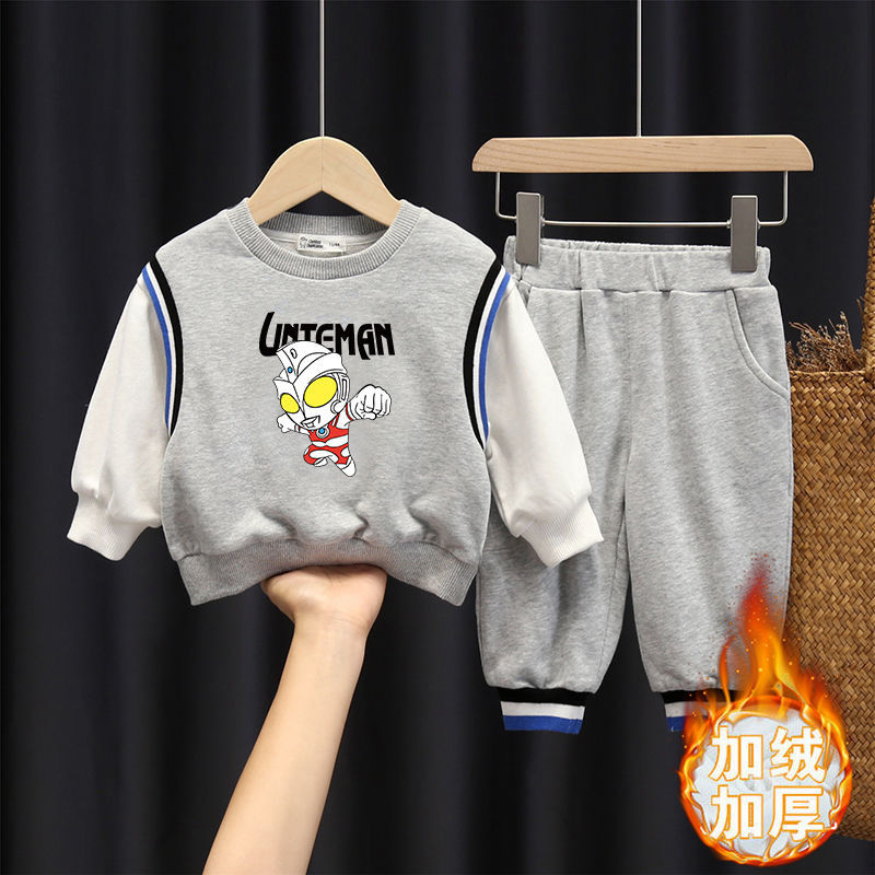 2021 new autumn and winter children's sweater suit cartoon handsome Doraemon boys thickened and fleece two-piece set