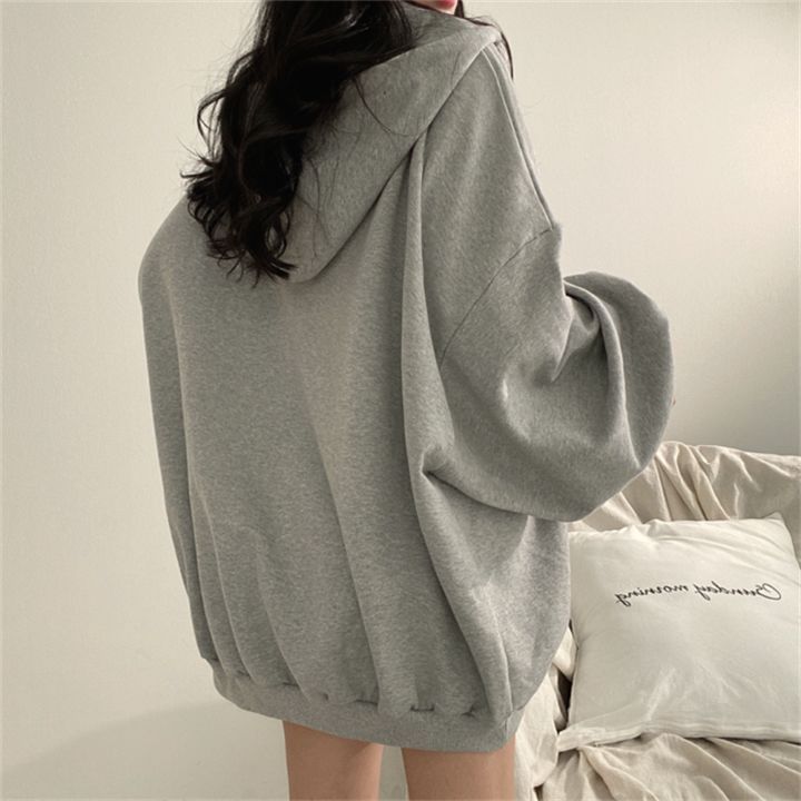 100% High end Zipper Hoodie Women's Spring and Autumn Thin Style Street Sports Loose Oversize Cotton Cute Sweet_voghion.com