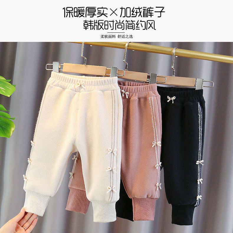 女童褲子嬰幼兒冬天厚款一體絨保暖外穿運動束腳褲加絨加厚中腰款