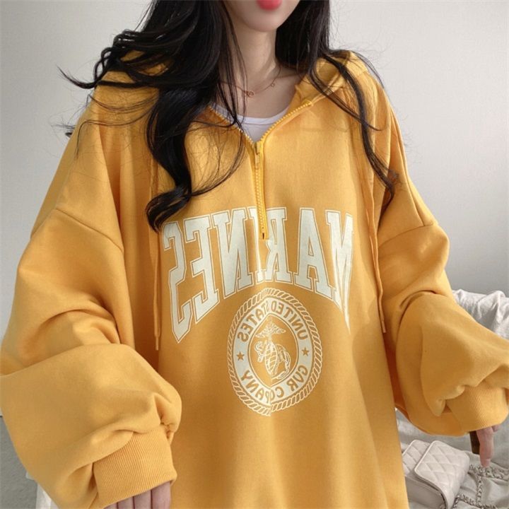 100% High end Zipper Hoodie Women's Spring and Autumn Thin Style Street Sports Loose Oversize Cotton Cute Sweet_voghion.com