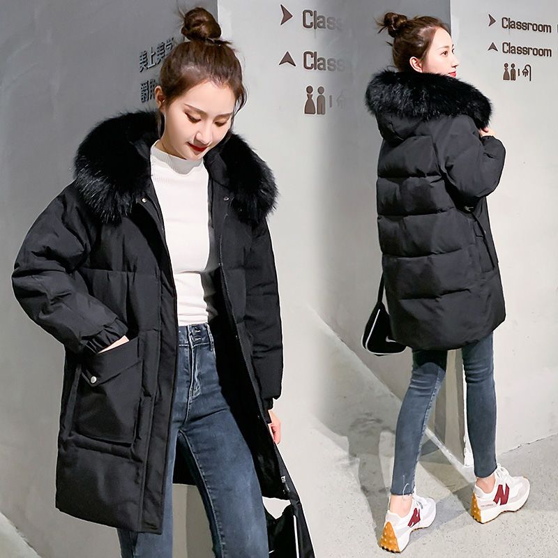 新款羽绒棉衣女中长款韩版大毛领棉服学生时尚冬季棉袄防寒服梦娅