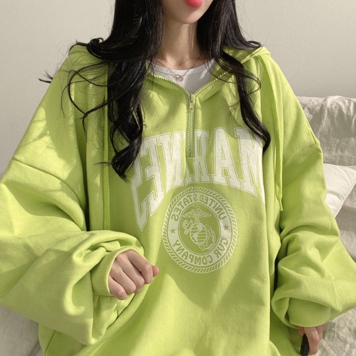 100% High end Zipper Hoodie Women's Spring and Autumn Thin Style Street Sports Loose Oversize Cotton Cute Sweet_voghion.com