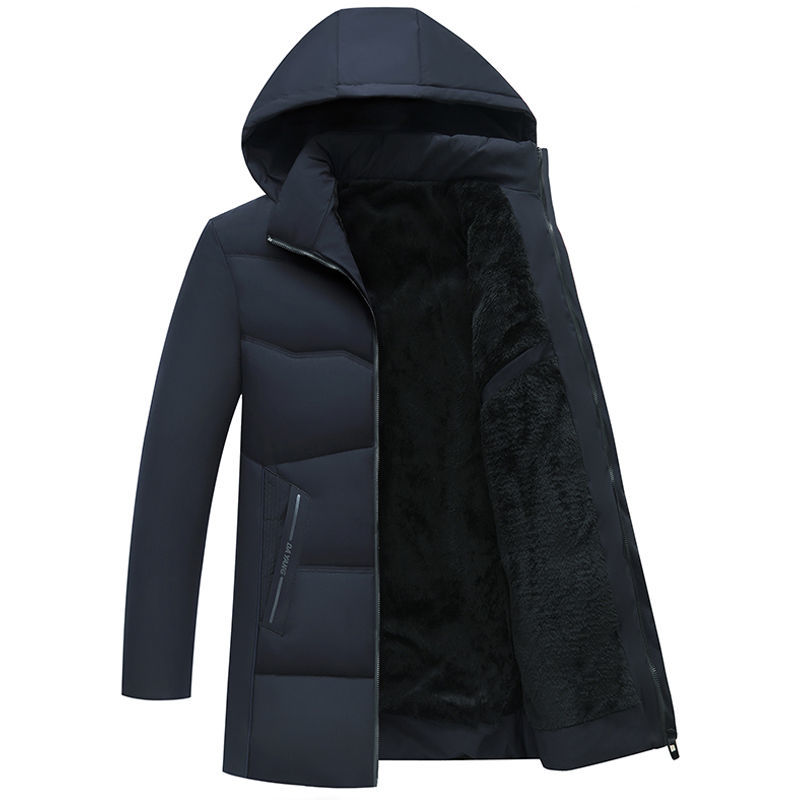 2022 new middle-aged and elderly cotton-padded men's winter clothes cotton-padded clothes plus velvet thickened with a hat dad cotton-padded jacket mid-length