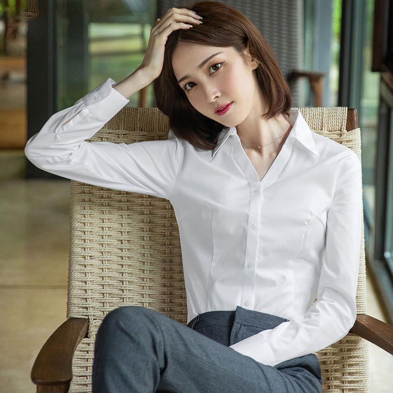 White shirt women's new long sleeved spring, summer and autumn professional formal work clothes Korean work clothes temperament slim white shirt