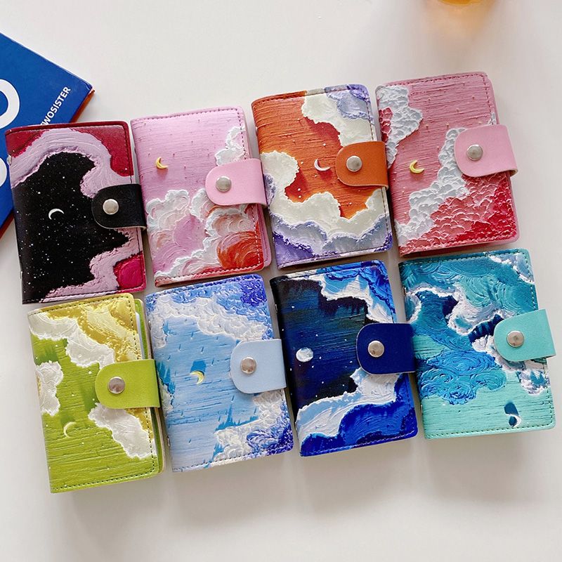 ins oil painting cute card bag female 2022 new sweet mini ultra-thin large-capacity multi-card student female card bag