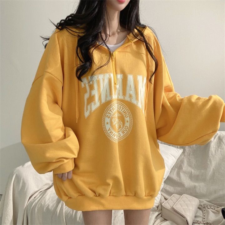 100% High end Zipper Hoodie Women's Spring and Autumn Thin Style Street Sports Loose Oversize Cotton Cute Sweet_voghion.com