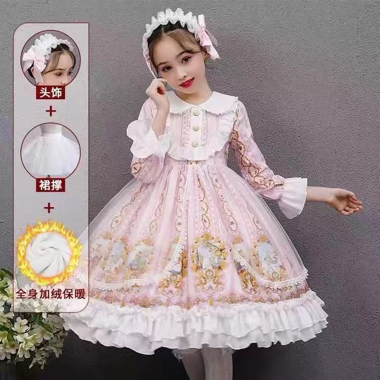 女童洛麗塔加絨公主裙兒童2022新款冬裝連衣裙網紅童裝Lolita裙子