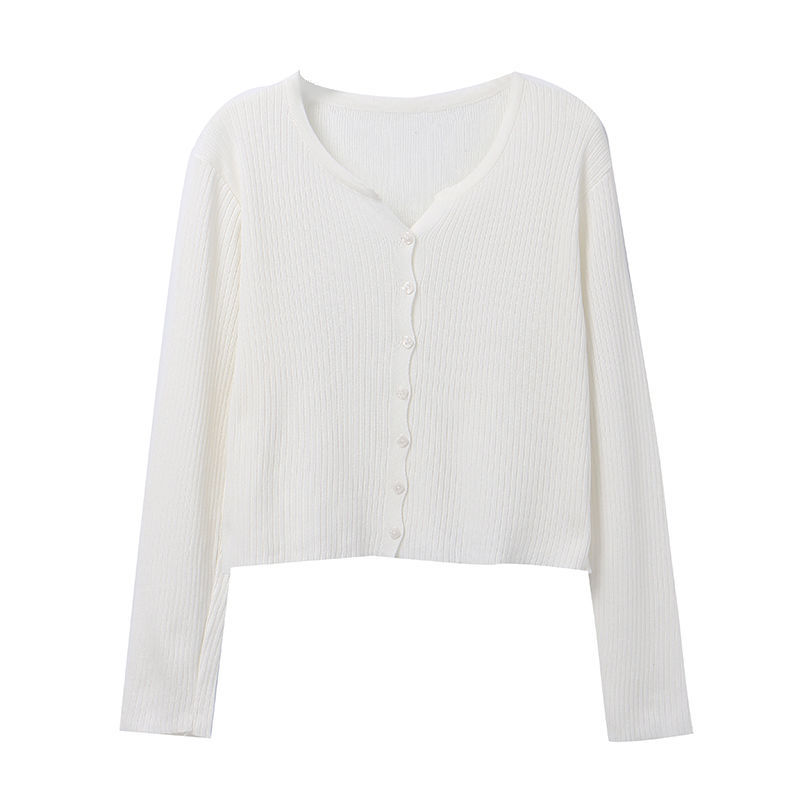 White knitted cardigan women's spring and autumn thin section outer wear  new pure desire wind small coat BM short top