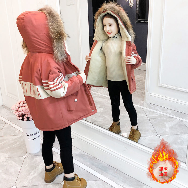 童装儿童女童外套棉衣秋冬装夹克中大童女孩中长款加绒加厚呢大衣