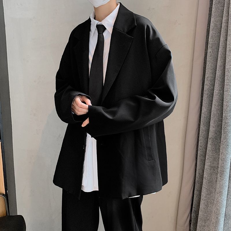 2022 spring casual suit trousers set matching clothes Korean style trendy handsome men's black suit suit