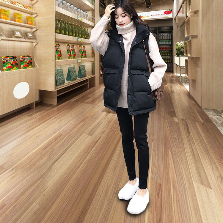 Down cotton vest vest female students wear Korean version loose 2022 autumn and winter new all-match black waistcoat jacket