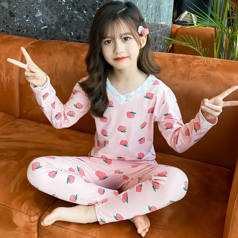 秋冬女童內衣套裝萊卡純棉兒童秋衣秋褲中大童家居服小女孩棉毛衫