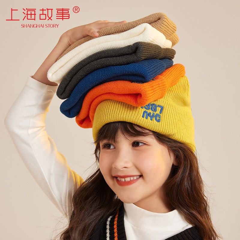 125830-上海故事韩版儿童毛线帽子男女童秋冬潮宝宝帽保暖百搭套头针织帽-详情图